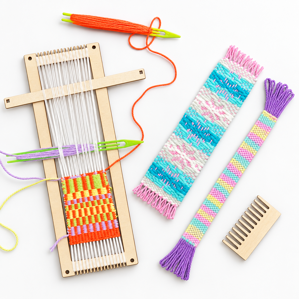 Mini Loom Weaving Kit – Wooden DIY Bracelet Craft Tool Set
