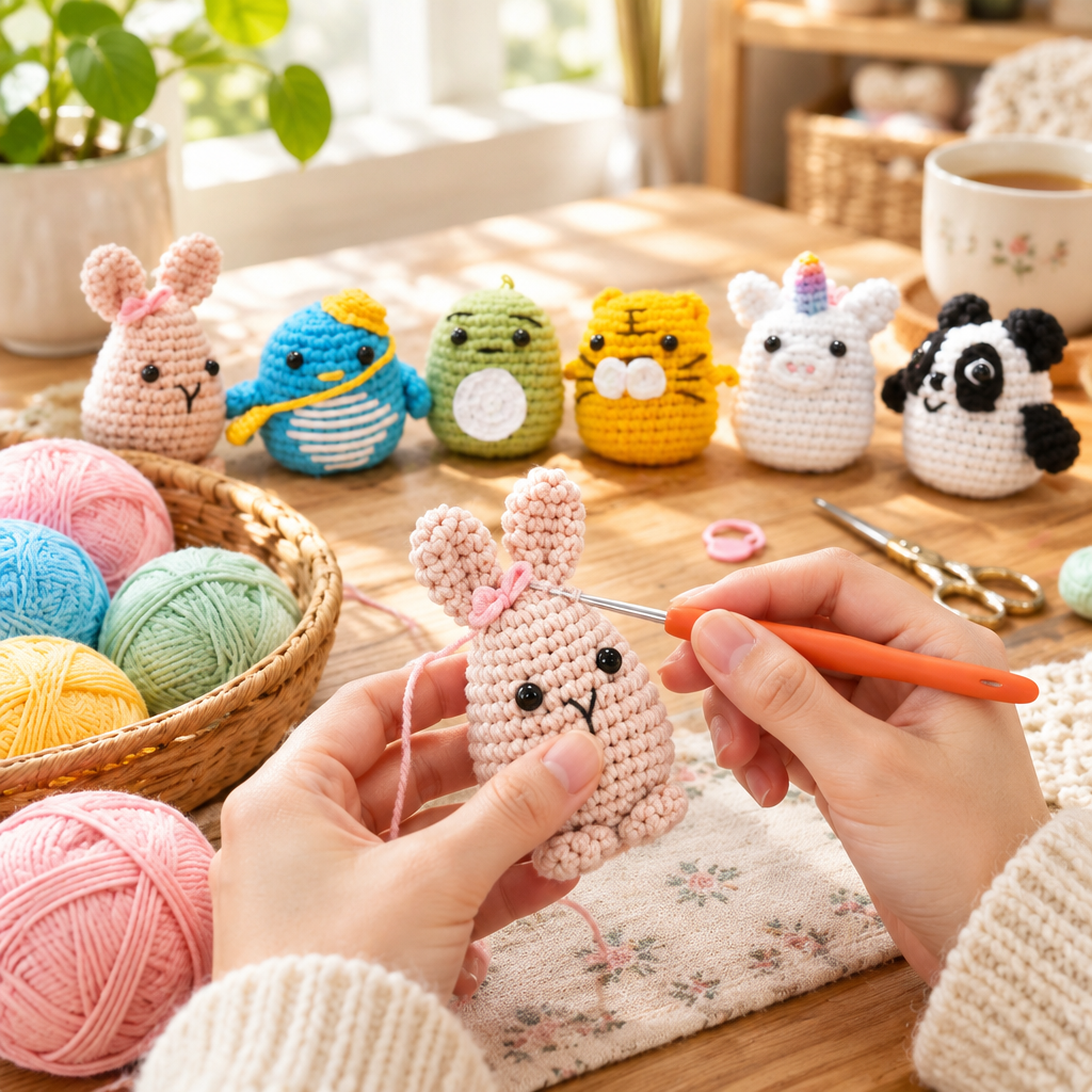 Beginner Crochet Kit – Cute Amigurumi Handmade Yarn Project Set