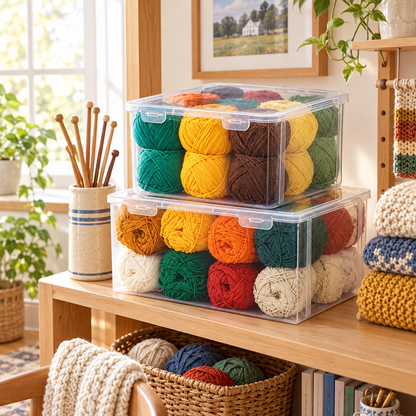 Yarn Ball Storage Box – Knitting Thread Organizer With Craft Tool Storage
