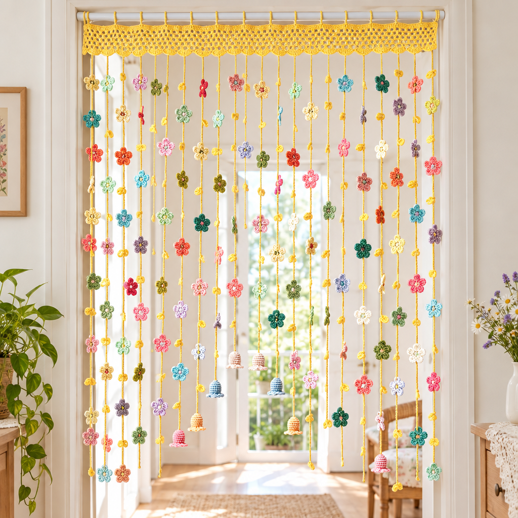 Crochet Flower Curtain Kit – Handmade Yarn Home Decoration Project