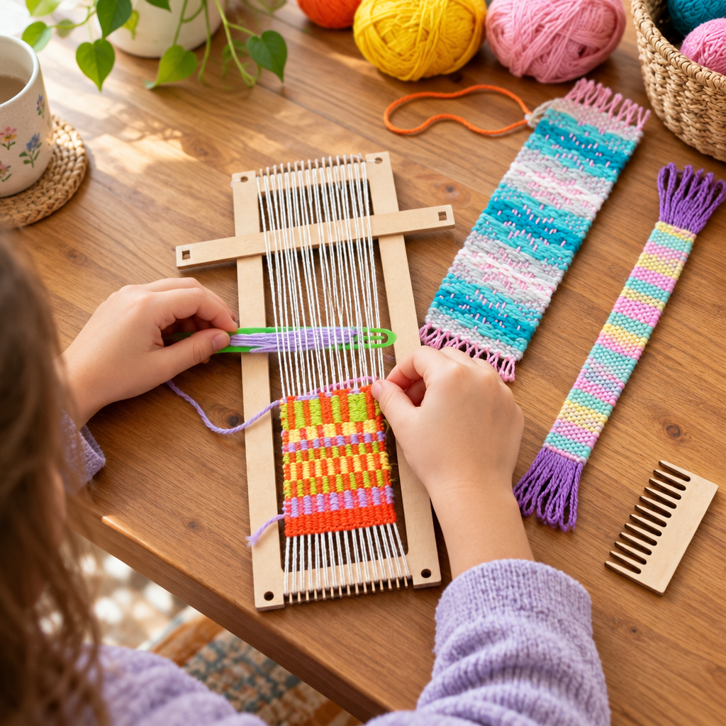 Mini Loom Weaving Kit – Wooden DIY Bracelet Craft Tool Set